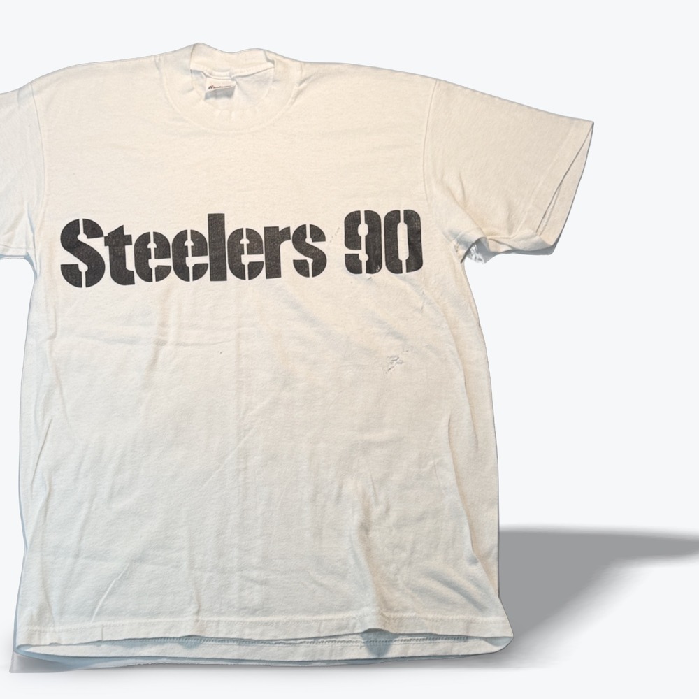 Vintage 90s Pittsburgh Steelers T Shirt Mens Large White Stedman Single Stitch